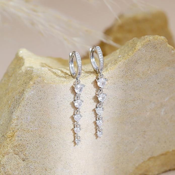 Dangle Earrings For Women Trendy 14K Gold Plated Drop Silver Long Dangling Dainty CZ Simple Hanging Jewelry