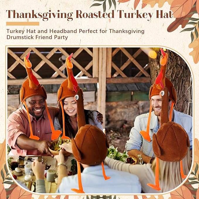 Hanaive 10 Pieces Thanksgiving Turkey Hats Bulk for Adults Turkey Costume for Dress-up Party Plush Turkey Hat Party Supplies