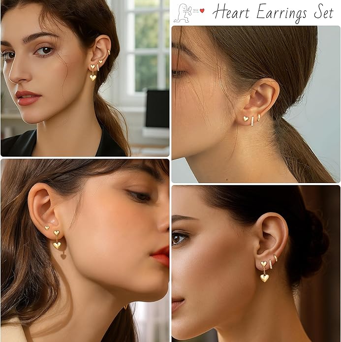 Small Gold Huggie Hoop Earrings Set for Women Men Hypoallergenic 14K Plated Stack Cartilage Earrings, Multiple Piercing Lightweight Mini Thin Cute Dainty Trendy Jewelry Set Christmas Gifts for Women