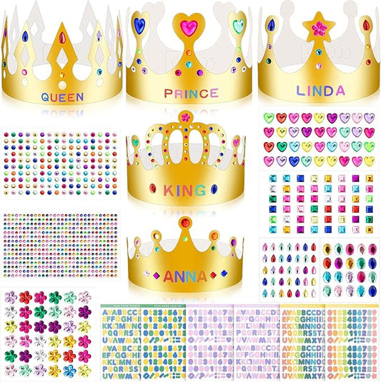 Gold Paper Crowns, Diy Birthday King Crowns Craft to Decorate, Paper Prince Princess Crown Hats for School Classroom