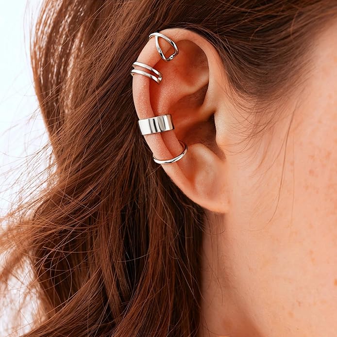 CHIC & ARTSY 925 Sterling Silver Ear Cuffs for Women, Non Piercing Clip On Cartilage Cuffs, Adjustable Fake Conch & Helix Earrings, Gold Plated & Oxidized Various Styles