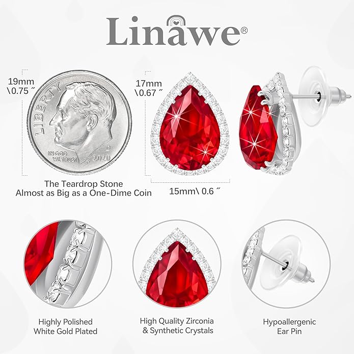 Linawe Women Stud Earrings, Teardrop Diamond Moissanite Cubic Zirconia Earrings Studs Rhinestone Jewelry Gold/Silver/Rose Gold