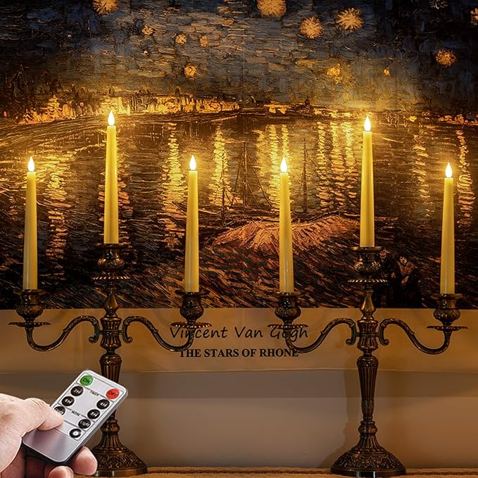 Homemory Waxy Flameless Taper Candles (2 PCs) with Remote, LED Flickering Classic Tall Candles - Ivory, 9.6 inches, Ideal for Home, Wedding, Party
