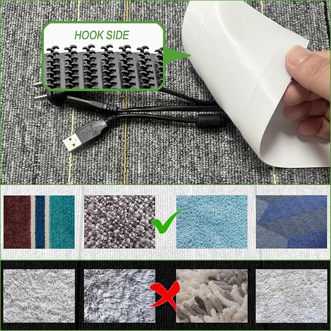 Floor Cable Covers - 10ft Oxford Fabric Cord Protector with Adhesive Hook & Loop,Waterproof Wire Storage Sleeve for Any Floor Surface,Durable Cable Management to Prevent Tripping Hazards (White, 10ft)