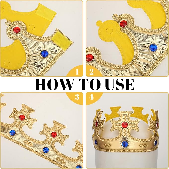 6 Pcs Birthday King Crowns Foam Crowns Prince Princess Gold Crown King Queen Crown Hat Cap with Gems for Birthday Party Supplies Halloween Crown