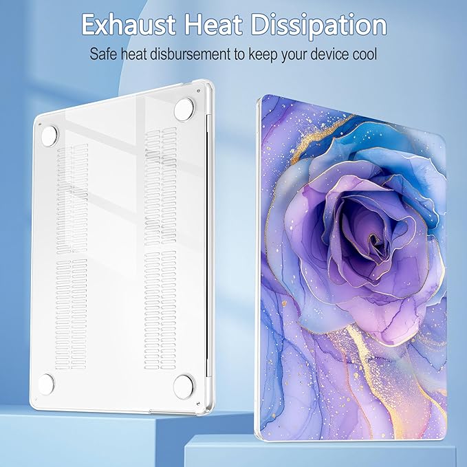 Mektron Compatible with M4 MacBook Air 15 inch Case 2025 A3241 2024 2023 M3 A3114 A2941 M2 Liquid Retina Display Touch ID, Plastic Hard Case & Keyboard Skin & Screen Protector - Rose Marble