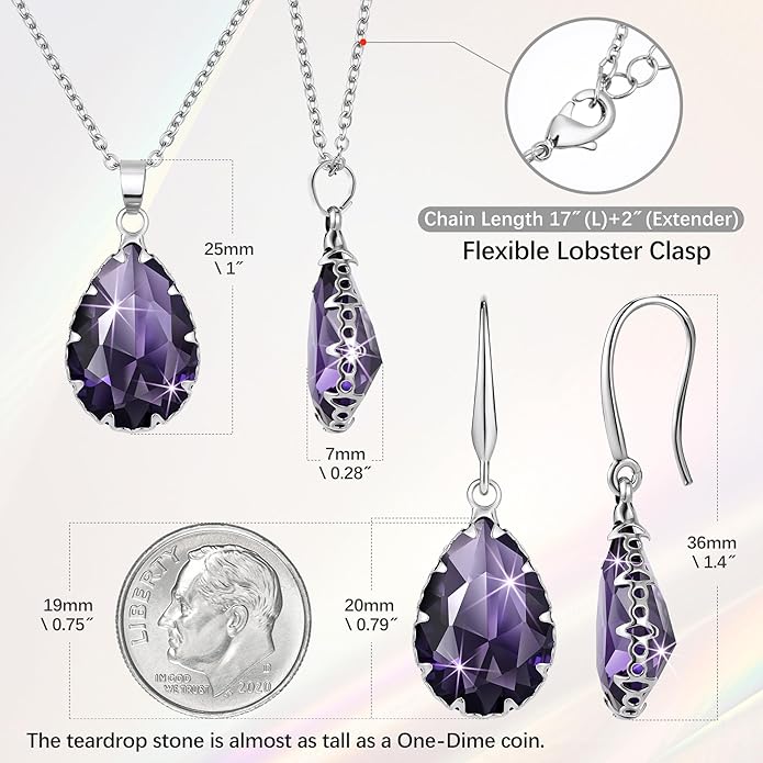 Linawe Crystal Jewelry Sets for Women, Imitation Diamond Pendant Necklace, Rhinestone Drop Dangle Earrings, Birthstone Cubic Zirconia Matching Wedding Jewelry, 14K Gold/Rose Gold/Silver Tones