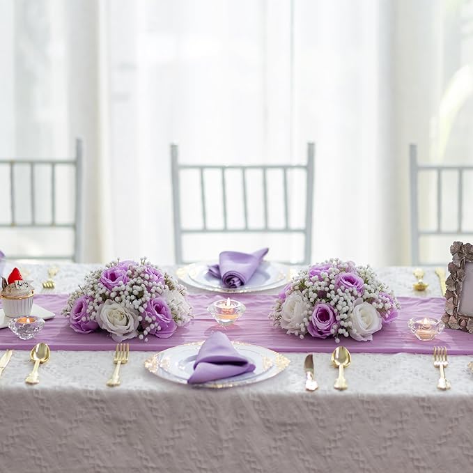 BLOSMON Fake Flowers Ball Wedding Centerpieces 10 Pcs Lilac Rose Babys Breath Artificial Flowers Center Pieces Decoration for Table Silk Kissing Floral Bouquet Arrangements for Home Party DIY Decor