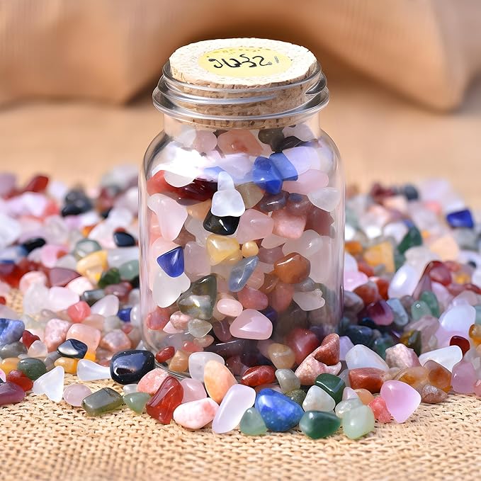 Polished Mixed Crystal Chips 200 Pcs - 0.3" Tumbled Stone Chips Crushed Sea Glass Stones Healing Reiki Crystal Making Home Decoration