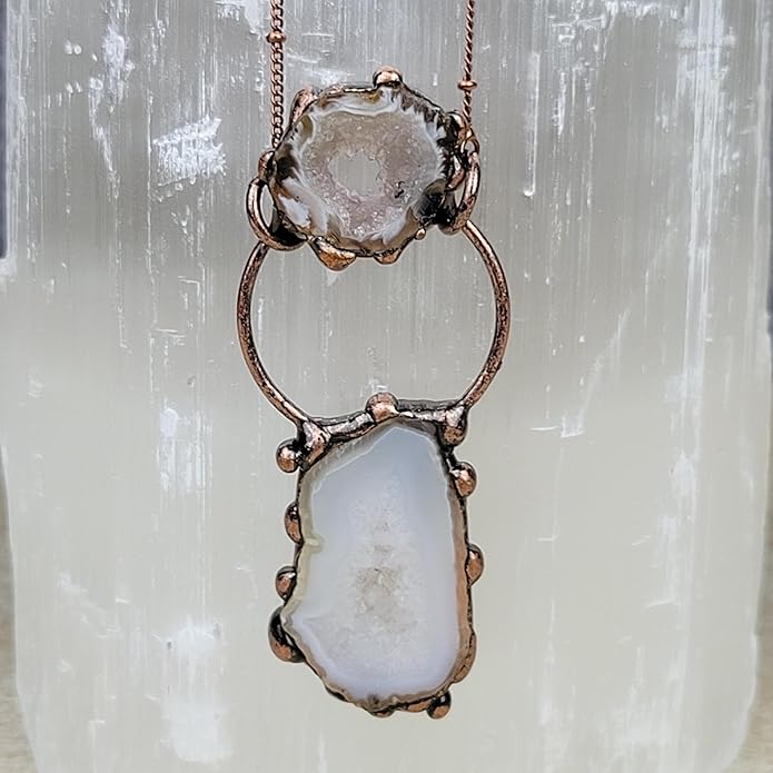 Crystal Joys Bohemian Agate Geode Slice Two Stone Necklace