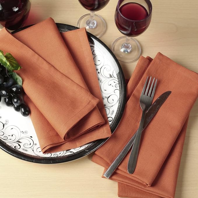 Cloth Napkins Set of 12 Cotton Linen 18x18 Inch - Soft Durable Washable - Ideal for Farmhouse Party Spring Summer Easter - Perfect Everyday Use Table Linen - Rust
