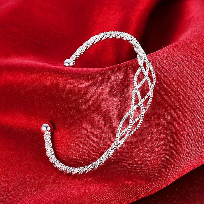 Chunky Bangle Bracelet for Women 925 Sterling Silver Bracelets Handmade Cuff Bangle Bracelets Adjustable Jewelry Fashion Simple Open Bangles