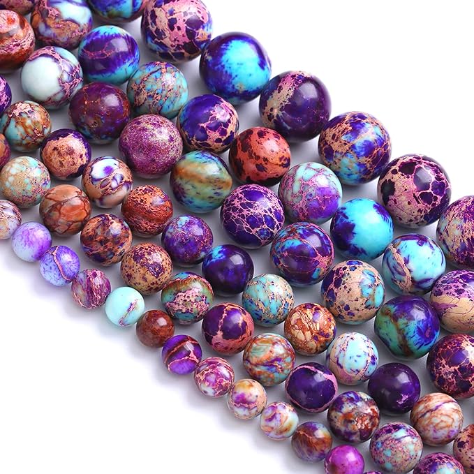 8MM 44PCS Natural Stone Galaxy Purple Sea Sediment Imperial Jasper Loose Beads for Jewelry Making DIY Bracelet Necklace