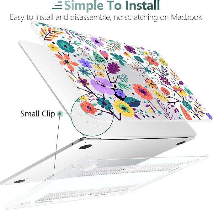 TWOLSKOO for M4 MacBook Air 13.6 inch Case 2025-2022 Release M4 A3240 M3 A3113 M2 A2681, Plastic Hard Shell & Screen Protector & Keyboard Cover & Trackpad Film, Colorful Flowers