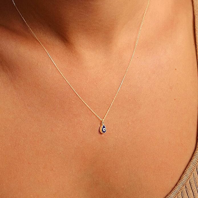 Evil Eye Necklace for Women 14K Gold Plated Delicate Necklaces Blue White CZ Diamond Pendant Necklace Cute Boho Tiny Evil Eye Lucky Protection Jewelry Gift for Women