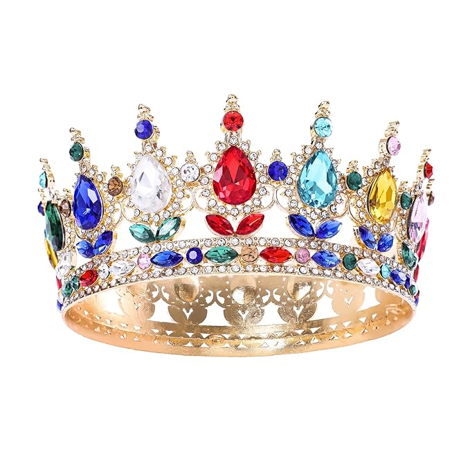 Multicolor Queen Crown for Women Crystal Tiara for Girl Rhinestone Wedding Headband for Bride Hair Accessories for Costume Birthday Party Prom Gifts