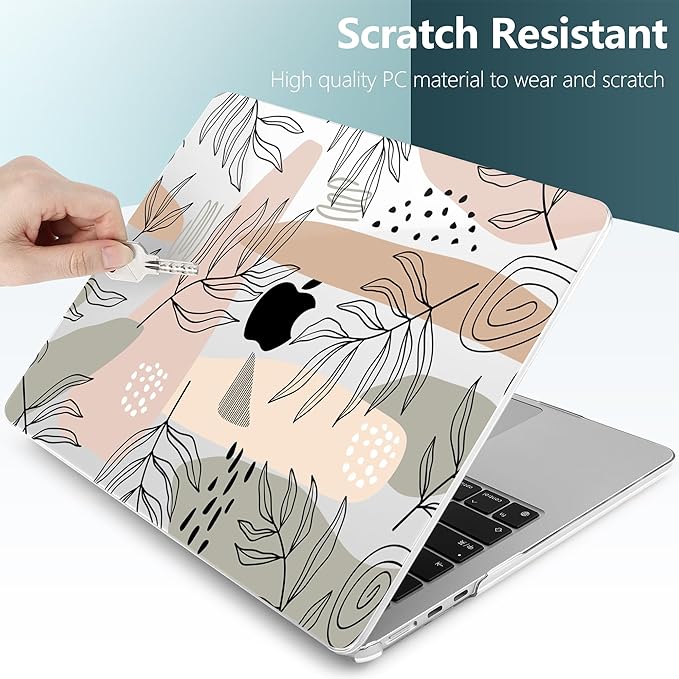 TWOLSKOO for M4 MacBook Air 13.6 inch Case 2025-2022 Release M4 A3240 M3 A3113 M2 A2681, Plastic Hard Shell & Screen Protector & Keyboard Cover & Trackpad Film, Tropical Leaves