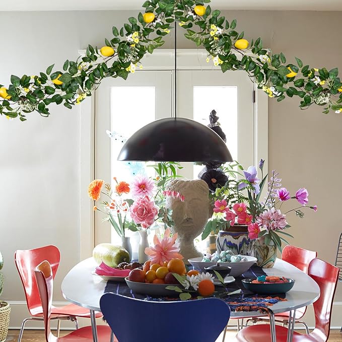 U'Artlines 4Pcs Total 24 Ft Artificial Lemon Garland Spring Summer Faux Fruit Vine Garlands with Greenery for Door Wall Mantle Wedding Party Table Decorations