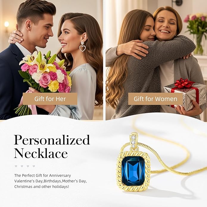 Valentine's Day Gifts for Her-18K Gold Plated Dainty Square Crystal Birthstone Necklace,Gold Jewelry for Women,Anniversary Birthday Gifts for Women Her Wife Girlfriend Mom Womens Necklace Jewelry