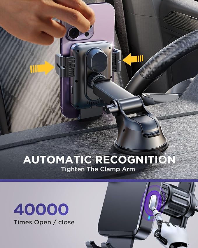 JOYROOM Wireless Car Charger,15W Qi Fast Charging Car Charger Phone Holder Mount, Auto-Clamping Alignment Windshield Dashboard Air Vent Cell Phone Holder for iPhone 16 Pro Max/15 Pro,Samsung S24/S23