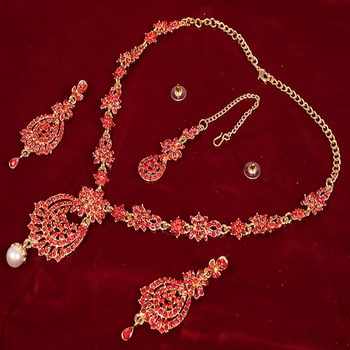 Touchstone Indian jewelry sets for women maang tikka wedding guest gold necklace bollywood jewellery set pageant elegant prom bride accessories western crystal chunky rhinestone necklaces