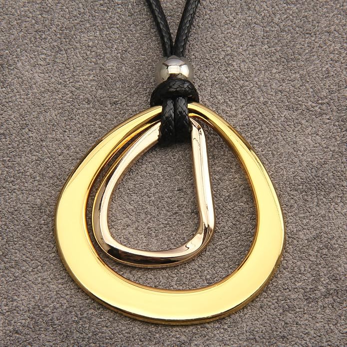 GelConnie Boho Necklaces for Women Vintage Silver Circles Long Pendant Necklace Cowgirl Sweater Necklace Adjustable Leather Choker Necklace for Women
