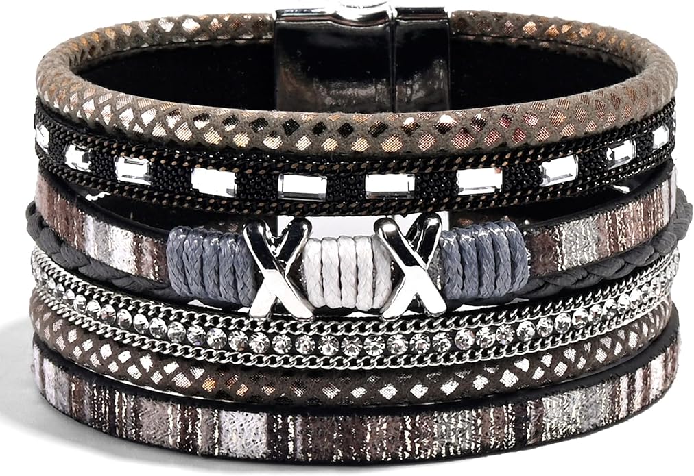 VIBILIA Boho Leather Wrap Bracelets for Women Multi-Layer Bracelets with Strong Clasp Jewelry for Women