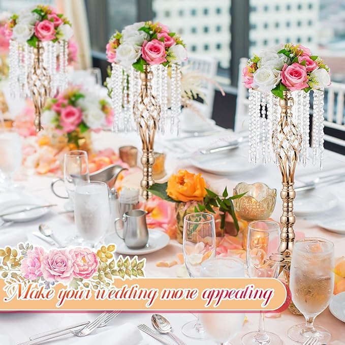 Amylove 6 Pcs Wedding Centerpieces Tall Vases - 21.7 Inch Gold Crystal Geometric Flower Stand, Elegant Table Decor for Wedding Reception, Party, Banquet, Hotel Decorations (21.7 Inch,Crystal)
