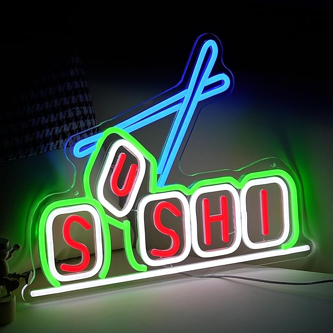 Sushi Neon Sign for Business Decor Delicious Sushi Neon Light Dimmable Japanese Food Light Up Sign for Restaurant Food Shop Storefront Window Store Kitchen (16.5 * 12.5 In)
