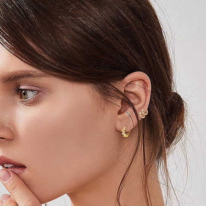 6 Pairs Gold Hoop Earrings Set for Women, 14K Gold Plated Small Huggie Hoops Earrings Hypoallergenic, Lightweight Tiny Cartilage Piercings Earrings Jewelry for Women Gifts.