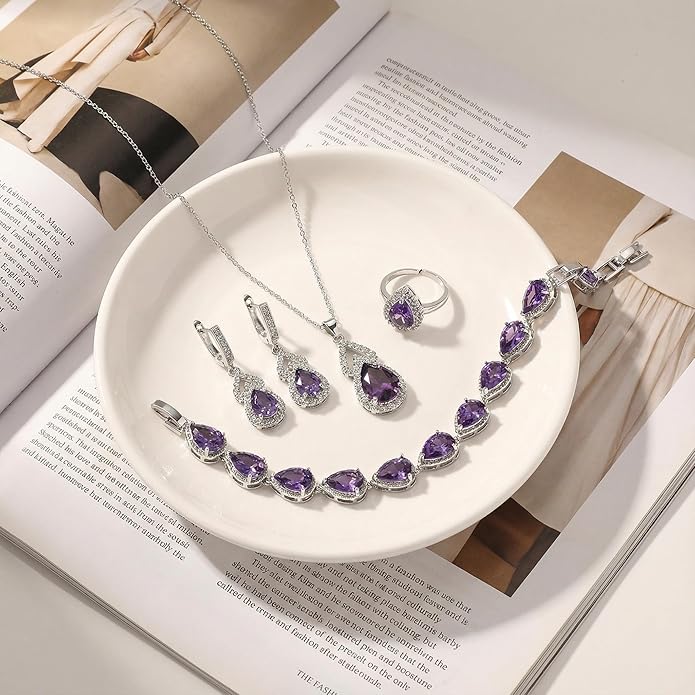 Classic Jewelry Set—Perfect for Weddings, Galas, and Everyday Wear—Includes Bracelet, Ring, Pendant Earrings, and Necklace ，Birthday Gift for Mother/Wife/Sister/Best Friend