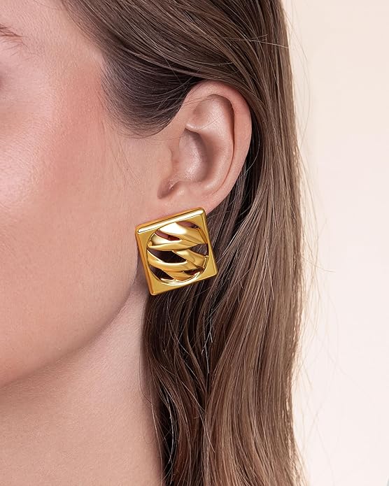 SNGIA18K Gold Plated Dangle Textured Ribbed Irregular Large Leaf Statement Earrings for Women by SNGIA, Handmade Dramatic Geometric Trendy Summer Drop Leaf Flower Jewelry Gifts, Bold Beachy Vintage Plant Fashion Drop Accessories, Vintage Nickle Free Fl...