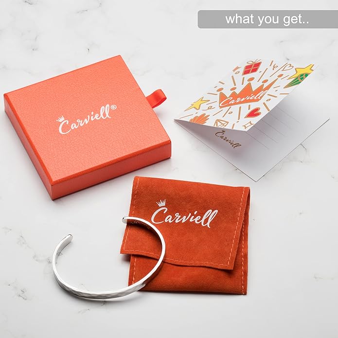 Carviell Engraved Cuff Bracelets for Women – Inspirational, Friendship, Love, Mom, Daughter, Sister, Christian, Graduation, Memorial & Wedding Gifts – 80+ Phrases – Stainless Steel, Gift-Ready