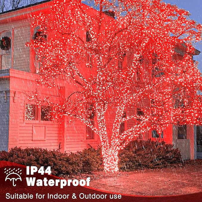 800 LED Christmas Lights Outdoor Indoor, String Lights for Outside with 8 Modes Waterproof, Plug in Twinkle Light Clear Wire for Bedroom Tree, Wedding, Garden, Party Decorations, Red