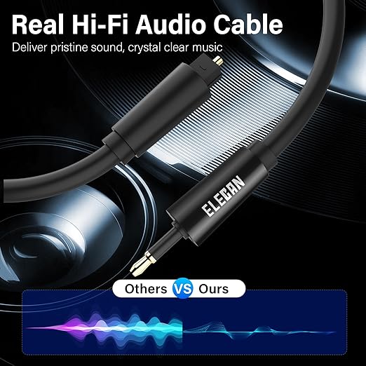 Elecan Mini Toslink to Toslink Digital Optical S/PDIF Audio Cable 8 Ft, Gold Plated Soft Flexible Fiber Optic Cable,Signal Protection PVC,Surround Sound for Soundbar,Home Theater,Hi-Fi System+Ties MI