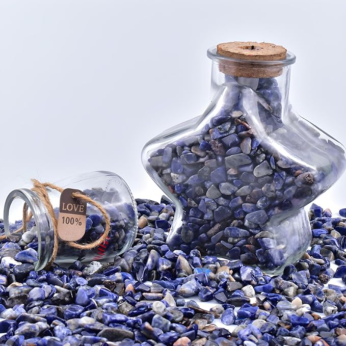 Polished Sodalite Crystal Chips 200 Pcs - 0.3" 10 oz Tumbled Stone Chips Crushed Sea Glass Stones Healing Reiki Crystal Jewelry Making Home Decoration