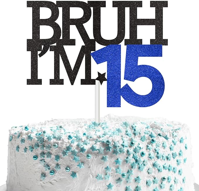 Bruh I'm 15 Cake Topper, Happy 15th Birthday Decorations for Boy, Funny 15th Birthday Cake Topper Birthday Party Decoration Supplies