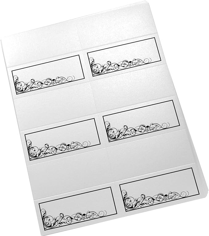 Scribble Vintage Swirl Printable Place Cards, Black (Choose Color), Set of 60 (10 Sheets), Laser & Inkjet Printers - Wedding, Party, Dinner, and Special Events - Made in the USA