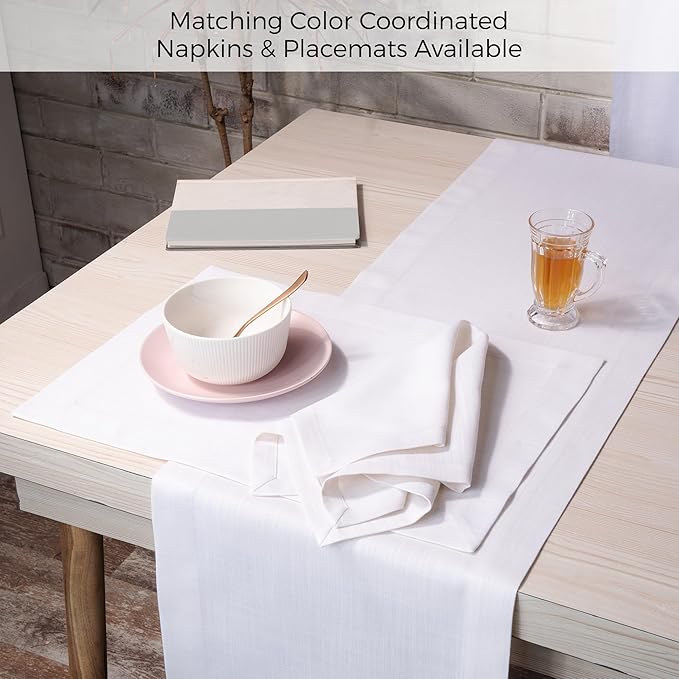 D'Moksha Homes Chambray Cream and White Table Runner 14 x 36 Inch - Faux Linen Table Runner - Wrinkle Resistant, Machine Washable Ideal for Dresser Tables, Christmas, Holiday - 100% Recycled Fabric