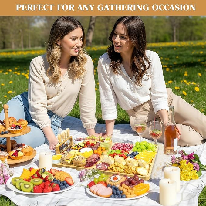 Large Bamboo Charcuterie Boards 2 Sets(16"*12"*0.8") Cheese Board & Platter Tray Accessories with Knives for Entertaining | Wedding, Bridal Shower & Housewarming Gifts for Women and Couples