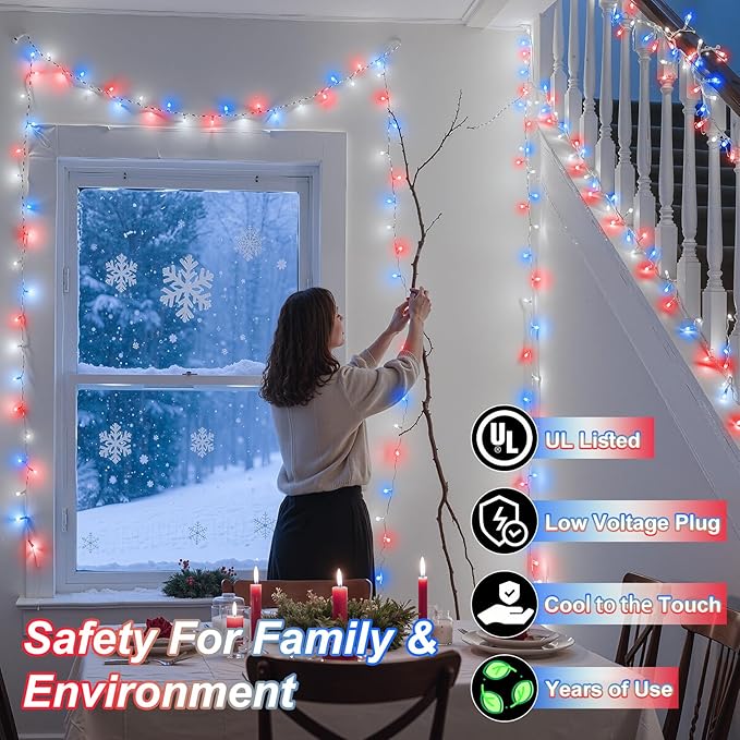 340 LED 90FT Christmas String Lights Outdoor, 12 Pro Modes and Timer Memory & Brightness, Plug in Outdoor Waterproof Clear Wire Twinkle Light for for Xmas Yard Tree Wedding Party Decor Red White Blue