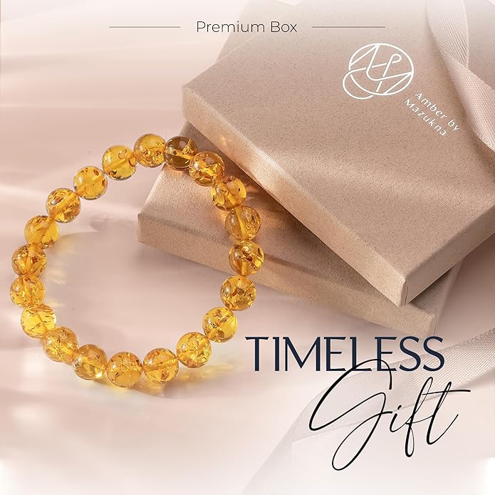 Natural Baltic Amber Bracelet for Women and Men – Stretch Wristband with Faceted Beads, Lightweight Unisex Jewelry Gift for Daily and Casual Wear