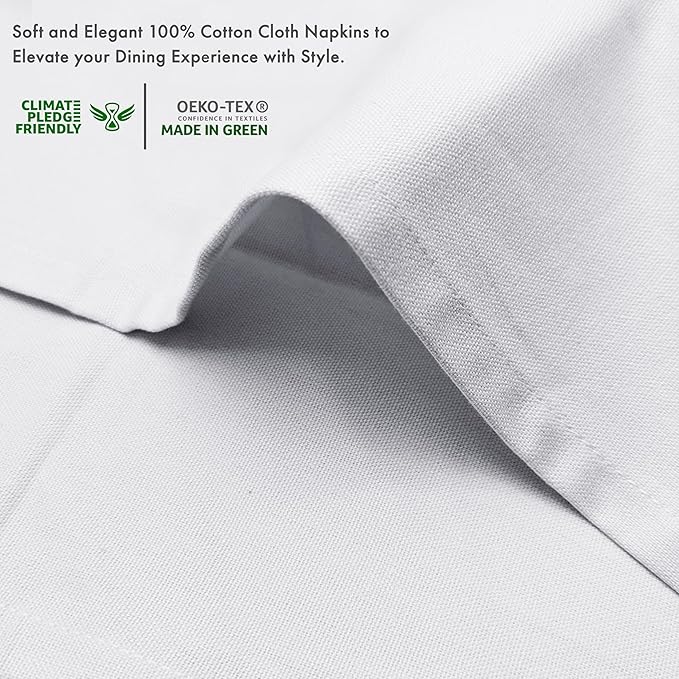 Ruvanti Premium Cloth Napkins Set of 6, 18x18 Inches, 100% Cotton, Washable, Soft & Absorbent, Perfect for Wedding, Christmas, ‎Thanksgiving Dinners - White