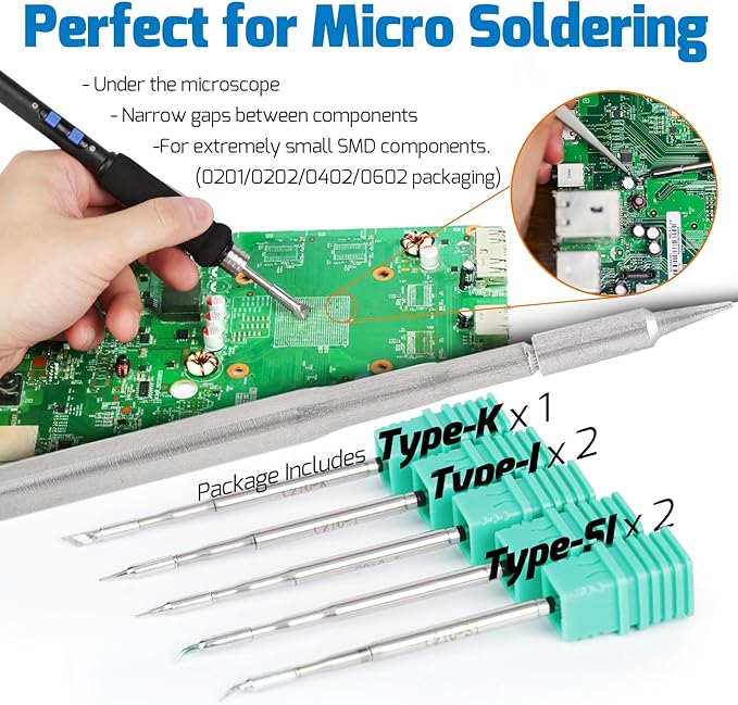WEP 982-V Micro Soldering kit with 5 C210 Soldering Iron Tips, Temperature Control, Sleep Mode, Auto Shutdown and LCD Display