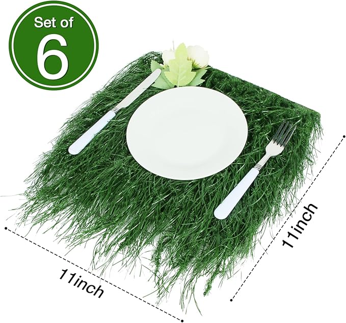 XLX TURF Green Square Fake Grass Placemats for Party Table Centerpiece Golf Theme Spring Summer Decor, Miniature Garden Artificial Thatch for Crafts -11"x11", 6 Pack