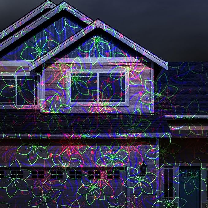 Poeland Garden Lights Moving Laser Christmas Lights 20 Patterns Decorative Lighting Laser Projector for Home and Garden