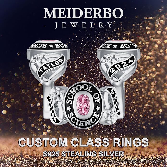 Custom Class Rings Personalized Birthstone Rings High School College Ring 925 Sterling Silver Engraved 2025 Graduation Jewelry Gifts for Women Size 4-15