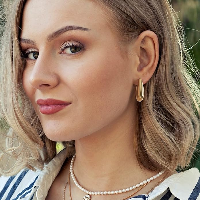 DAILY VIBES Big Chunky Fin Drop Statement Earrings for Women Trendy Lightweight Hypoallergenic Geometric Hoop Earrings for Women