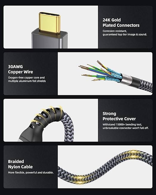 Maxonar [1.6Ft] Thunderbolt 4 Cable, Short Thunderbolt Cable 40Gbps with 240W Charging and 8K/5K@60Hz Compatible with Thunderbolt 4/3, USB4, and USB C