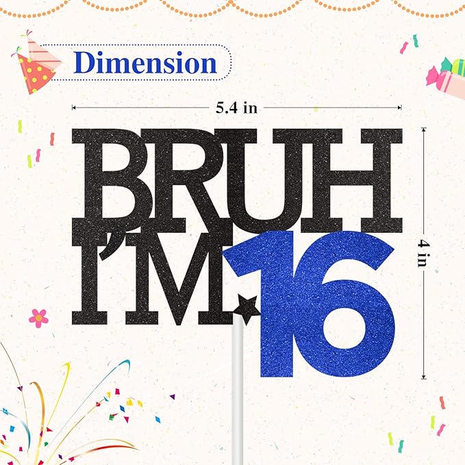 Bruh I'm 16 Cake Topper, Happy 16th Birthday Decorations for Boy, Funny 16th Birthday Cake Topper Birthday Party Decoration Supplies